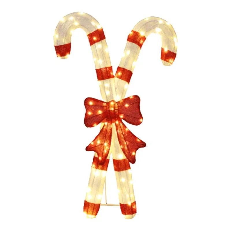 Lighted Candy Cane And Bow Christmas Decorations For Holiday Displays