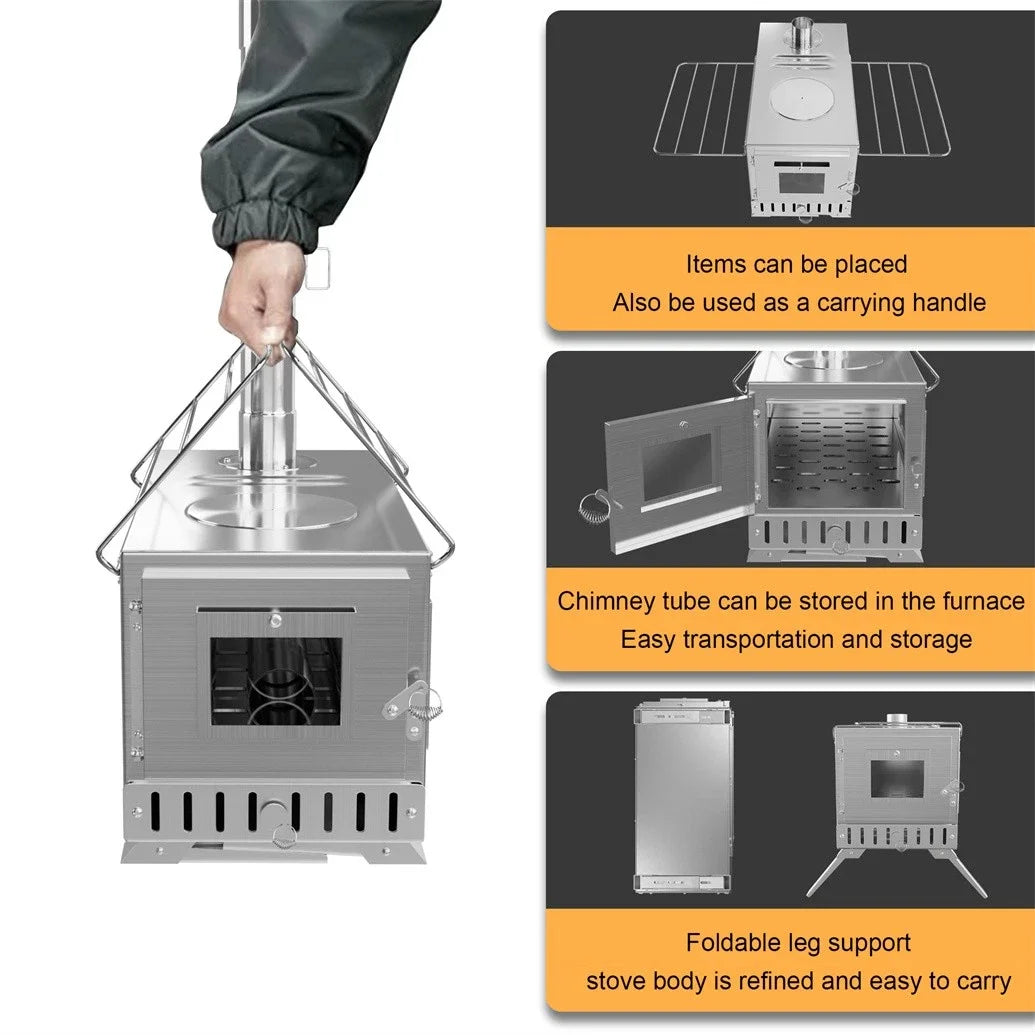 Wood Burning Tent Stove Outdoor Portable Stainless Chimney Pipes