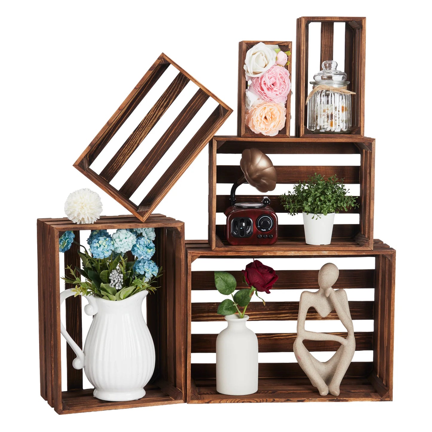 HiMISS Rustic Farmhouse Wooden Storage Crates Nesting Boxes For Home Decor