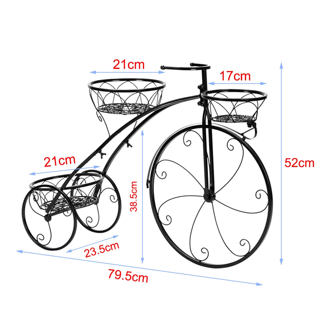 Three Tier Bicycle Plant Stand Wrought Iron Tricycle Planter