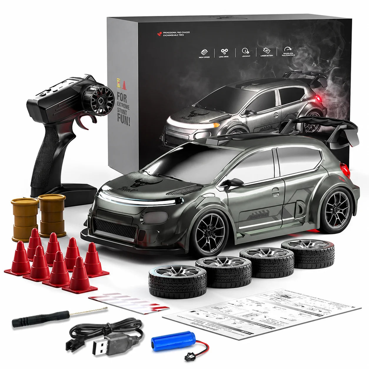 Znlyrion RC Drift Car 4WD With LED Lights And Tires
