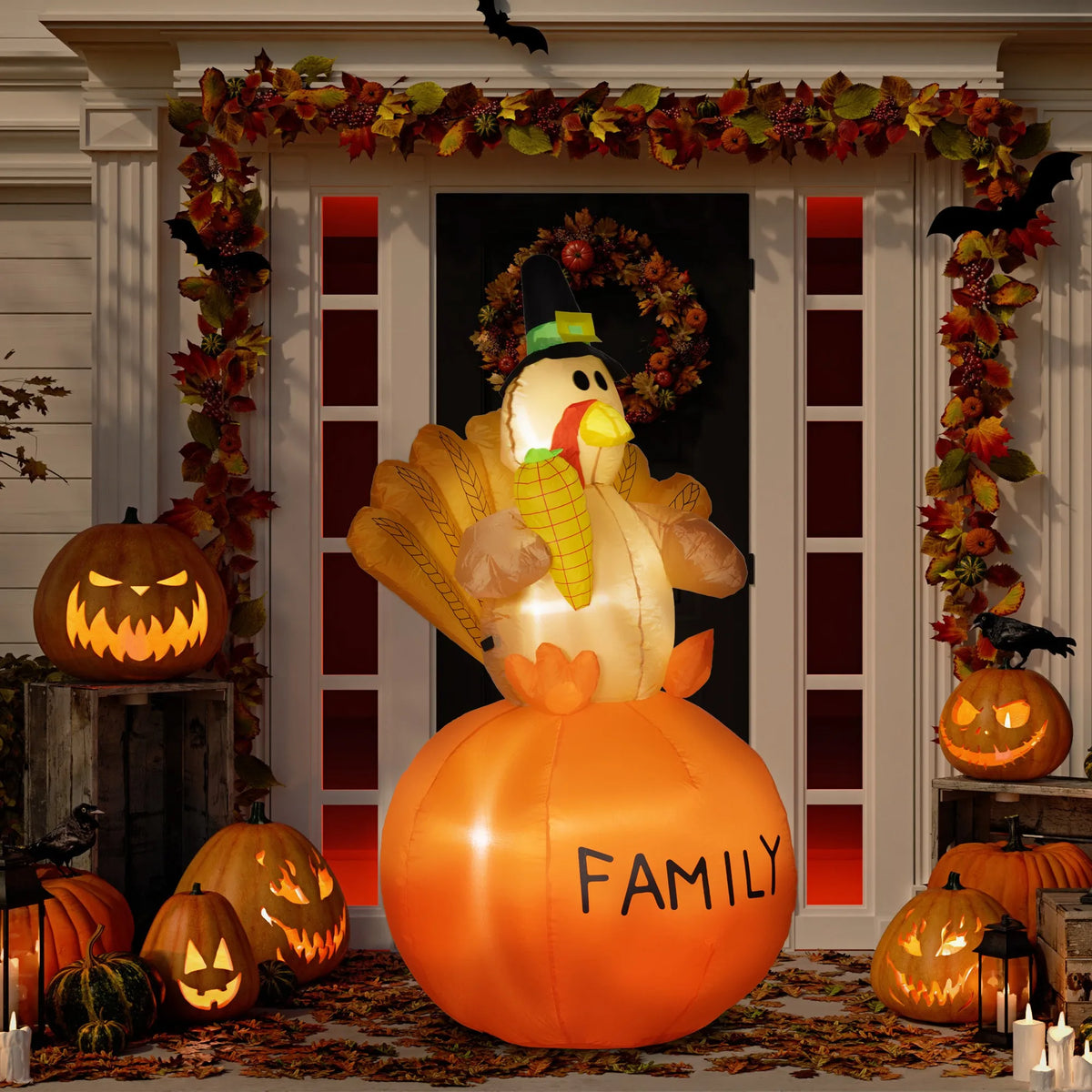 HOMCOM Inflatable Thanksgiving Turkey Decoration with LED Outdoor Yard Display