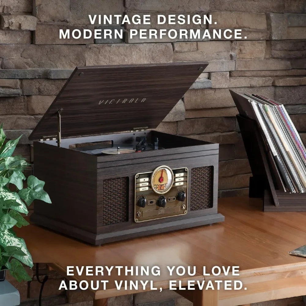 6 In 1 Bluetooth Record Player With Turntable Cassette Radio