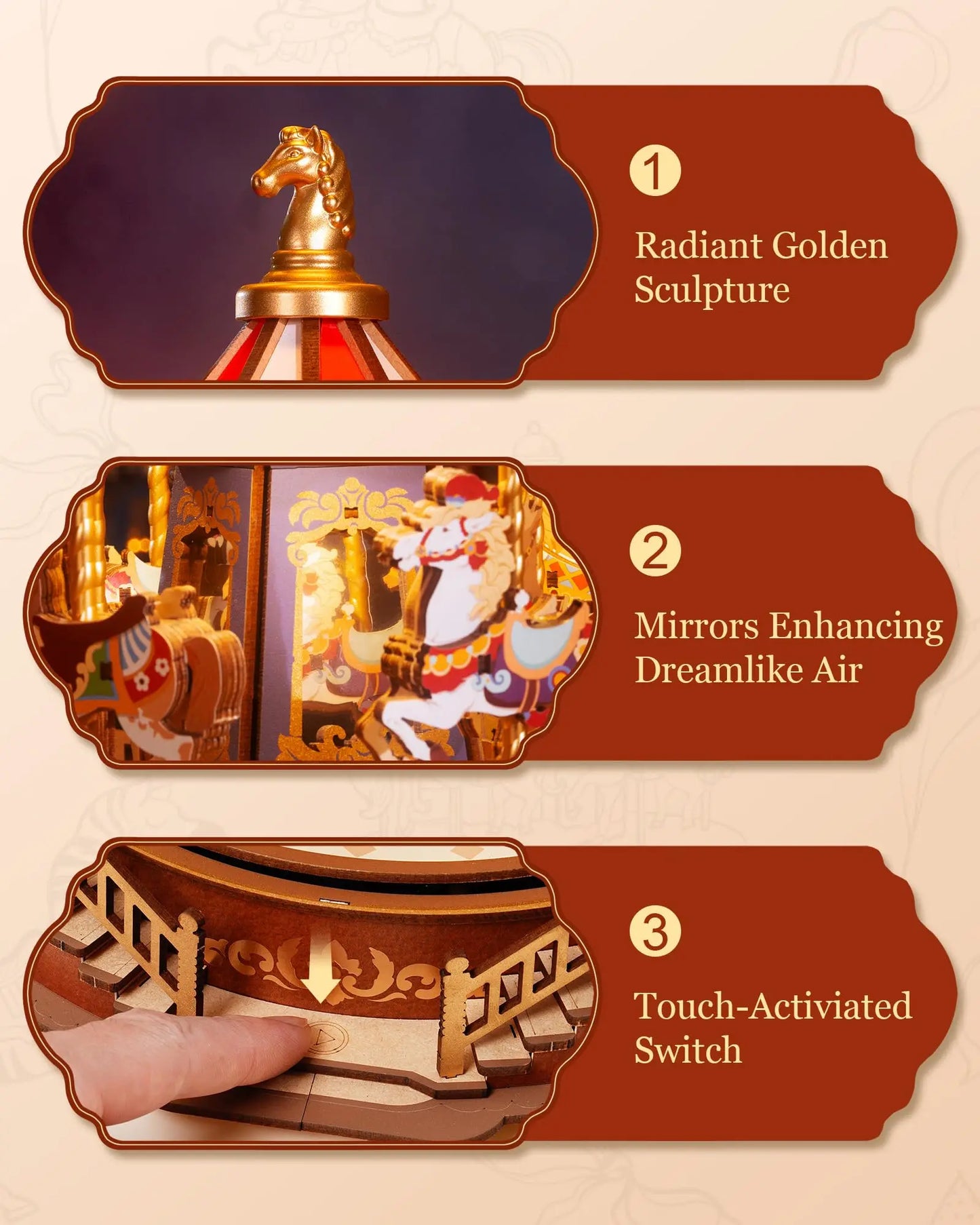 Robotime Rolife Classic Carousel Music Box 3D Wooden Puzzle