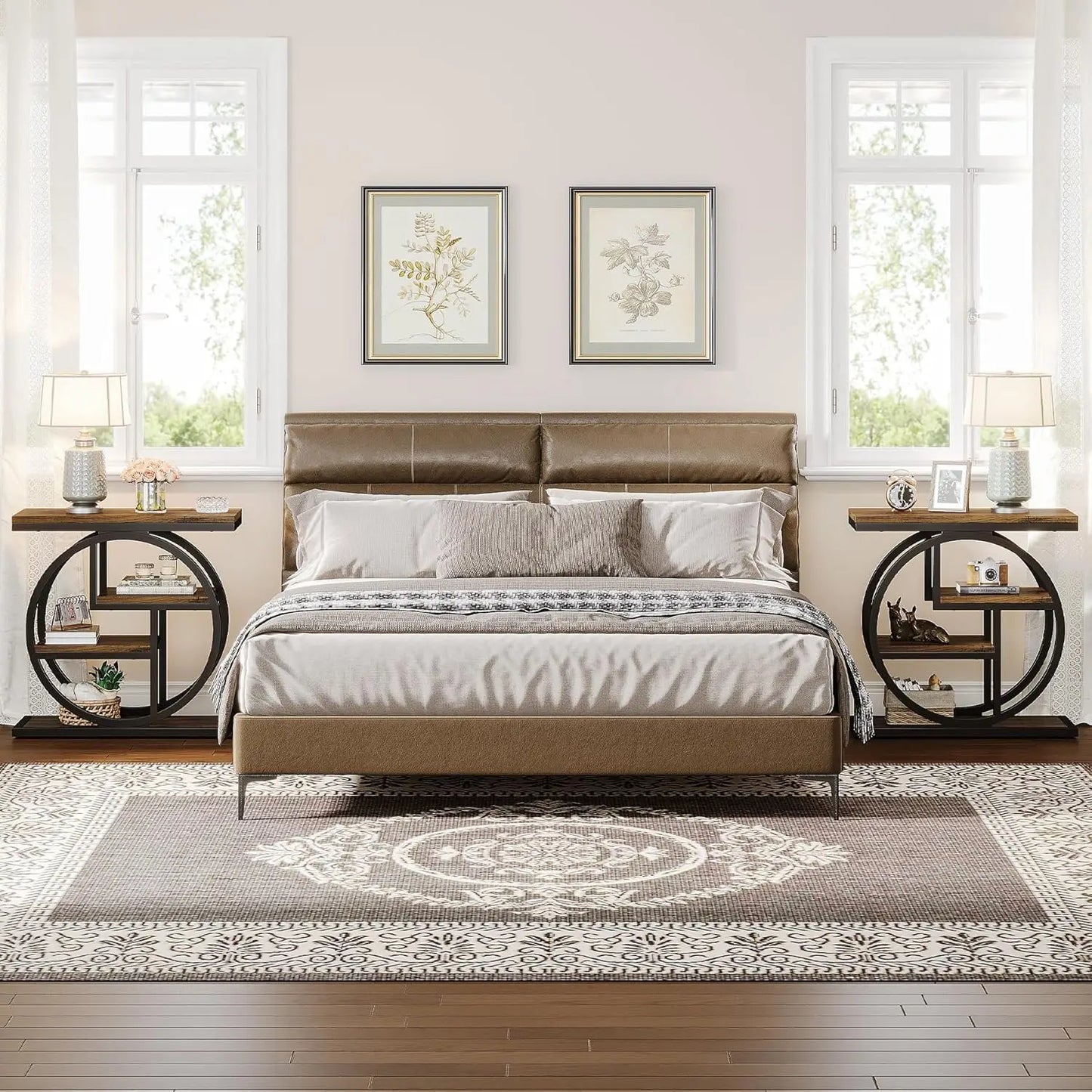 End Table Set Of 2 Timber And Metal Storage Shelves