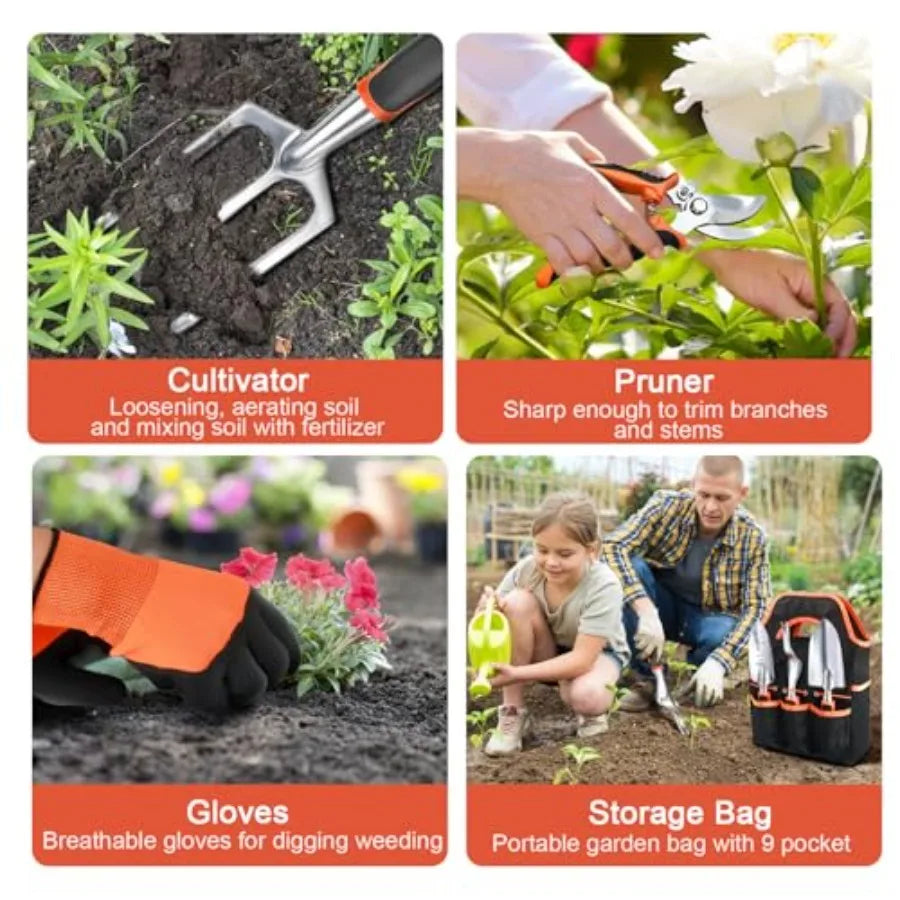 Garden Tools Set 8 Pcs With Non Slip Ergonomic Handles And Storage Bag