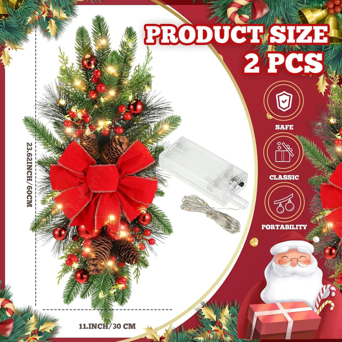 Prelit Christmas Stairway Swags for Door and Outdoor Holiday Decor
