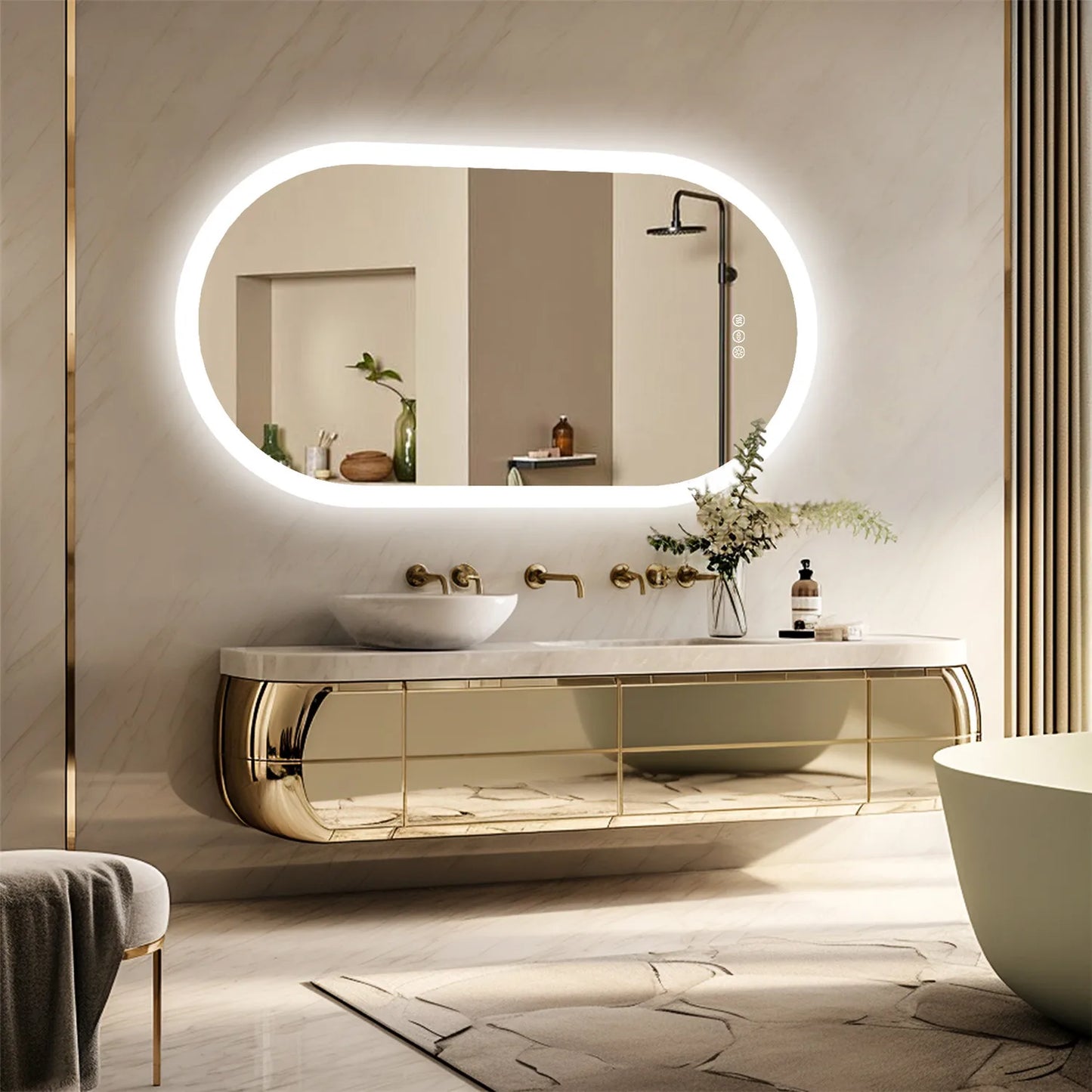 Wisfor Backlit LED Oval Bathroom Mirror Dimmable 3 Color Temperatures