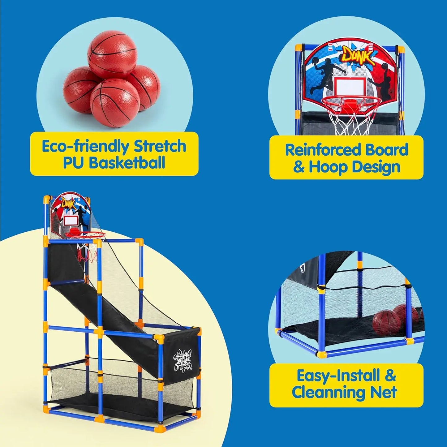 Joyfy Kids Arcade Basketball Game Set With Hoop And Balls