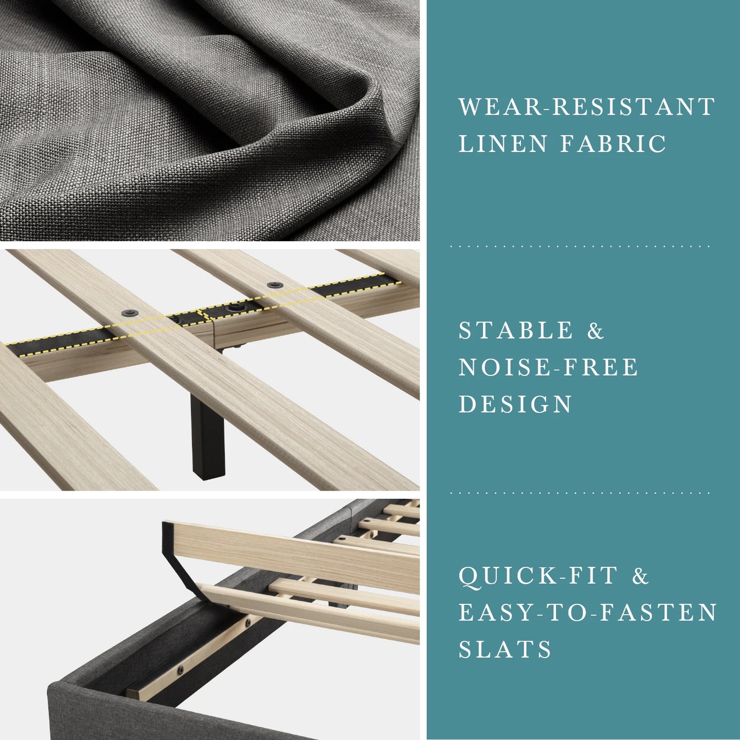 HOOMIC Upholstered Bed Frame with Adjustable Headboard and Quiet Support