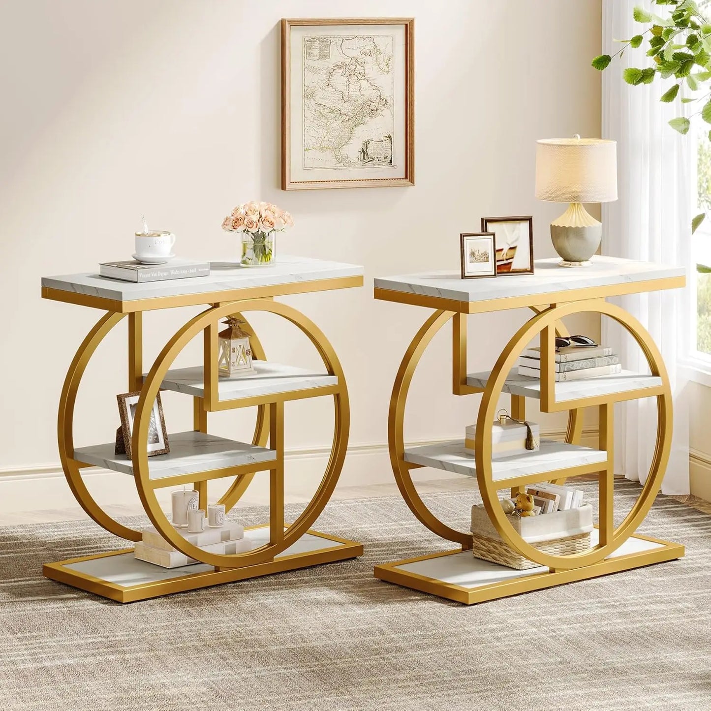 End Table Set Of 2 Timber And Metal Storage Shelves