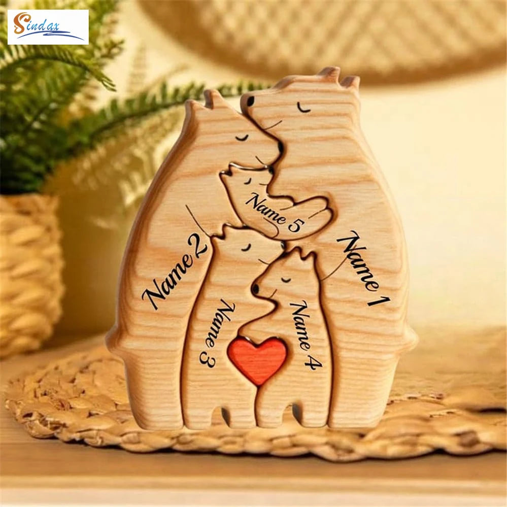 Personalized Bear Family Wooden Puzzle Free Engraving Name Gift
