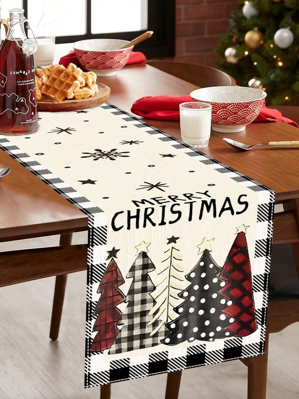 Christmas Floral Bow Table Runner Holiday Party Table Decoration
