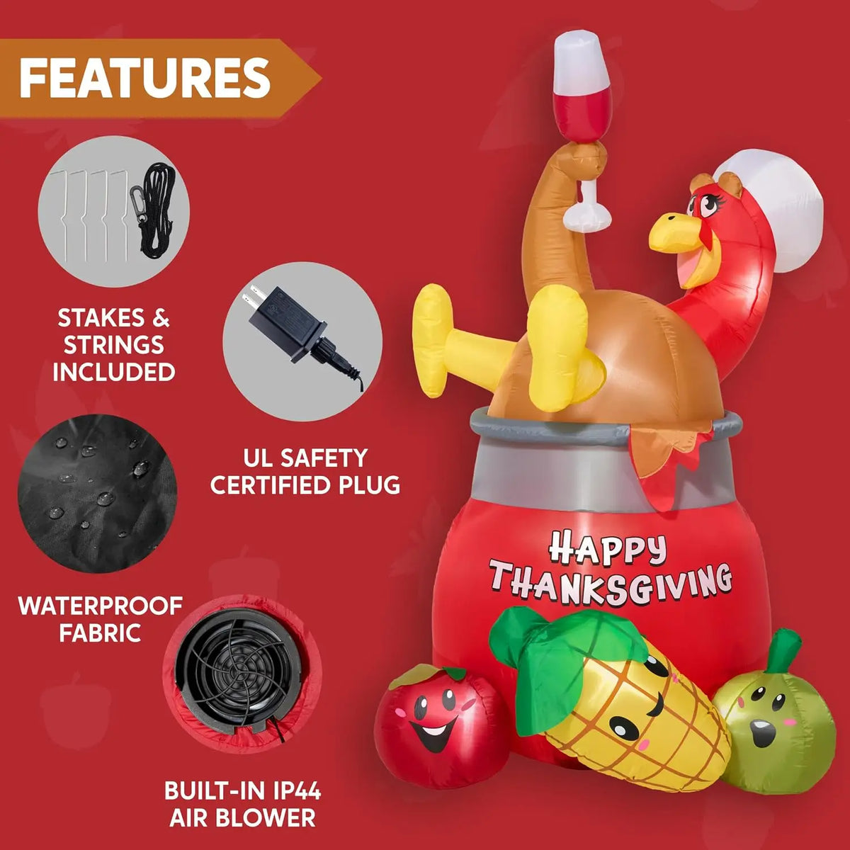 Joyfy Lighted Turkey In Pot Inflatable Thanksgiving Outdoor Decoration