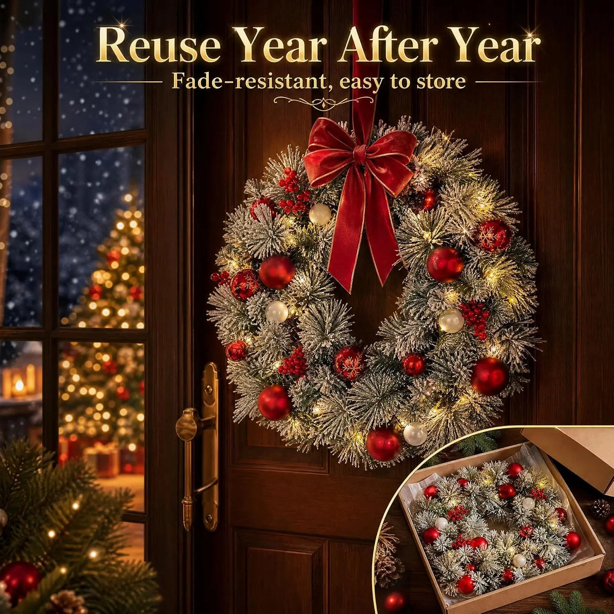 Pre Lit Artificial Christmas Wreath With Warm Led Lights