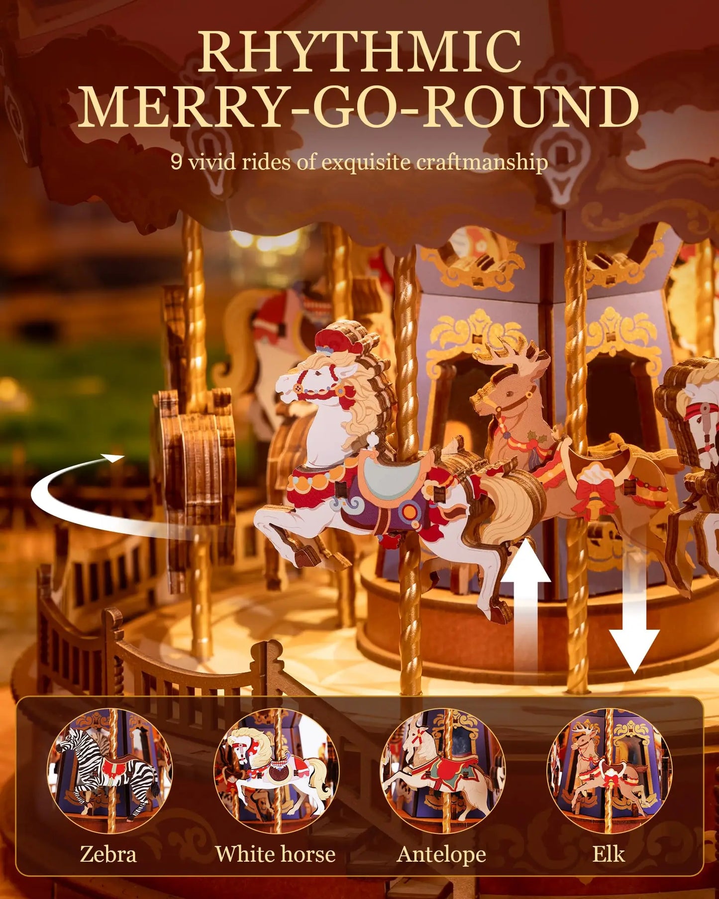 Robotime Rolife Classic Carousel Music Box 3D Wooden Puzzle