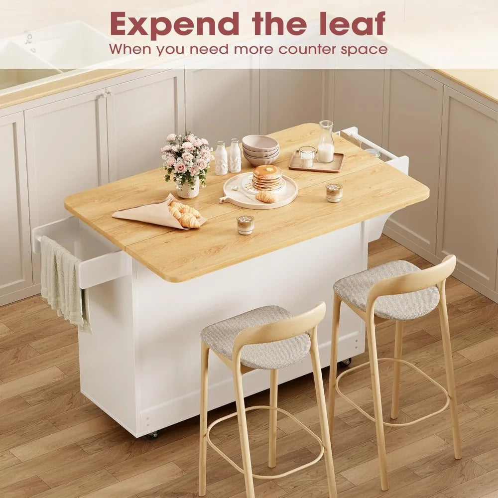 Portable Kitchen Island Cart With Storage Drop Leaf Table Wheels