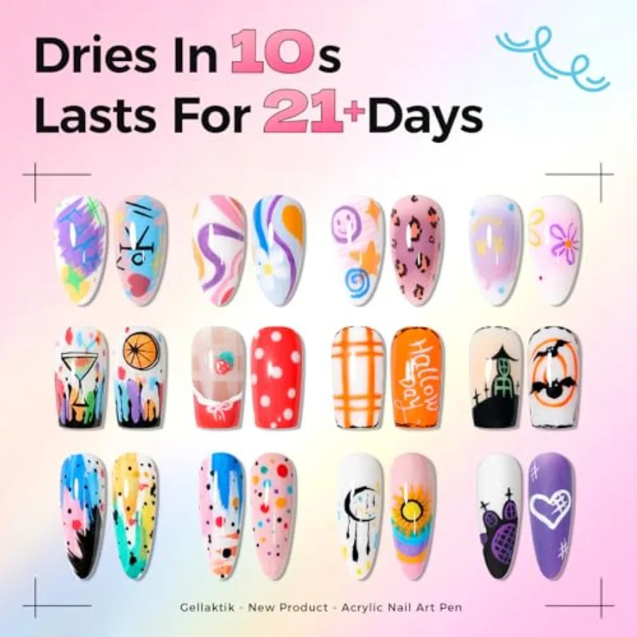12 Colors Nail Art Pens Set 0.7mm Quick Drying Acrylic Markers For DIY