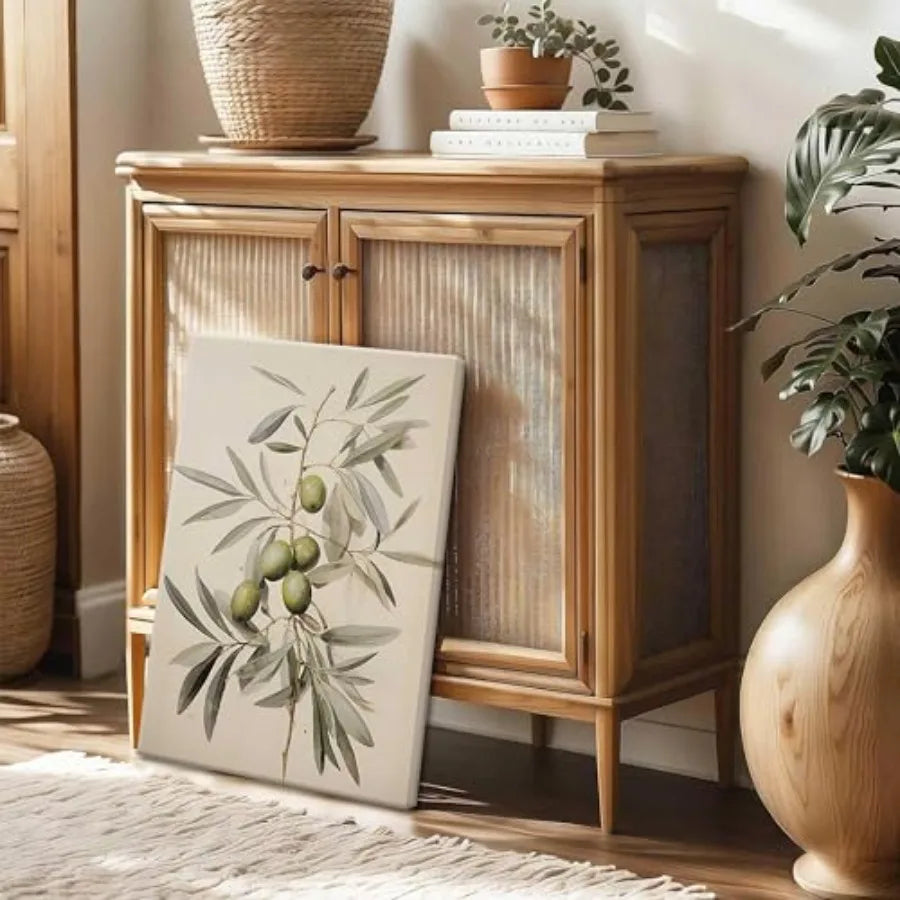 Framed Botanical Wall Art Green Poster Print Neutral Farmhouse Canvas