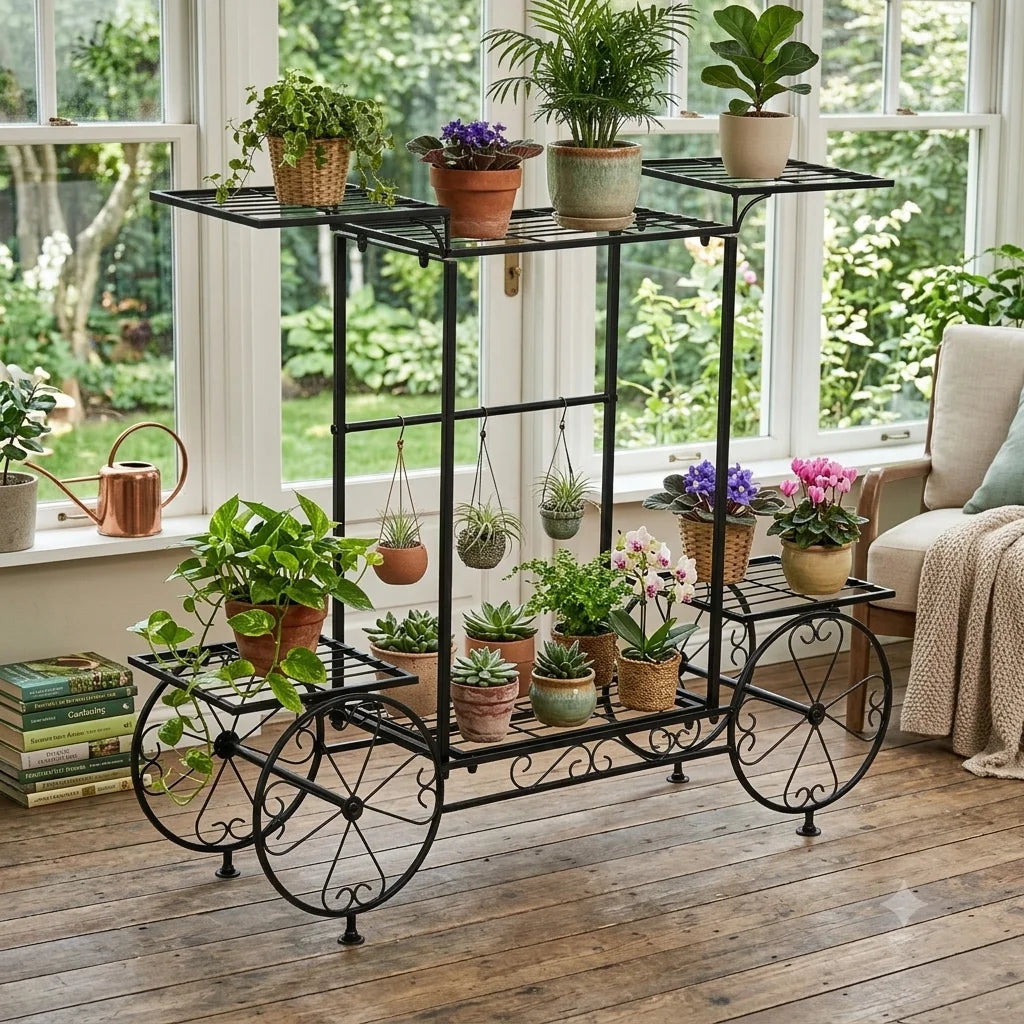 Wisfor Garden Cart Stand Flower Pot Holder Rack Plant Stand