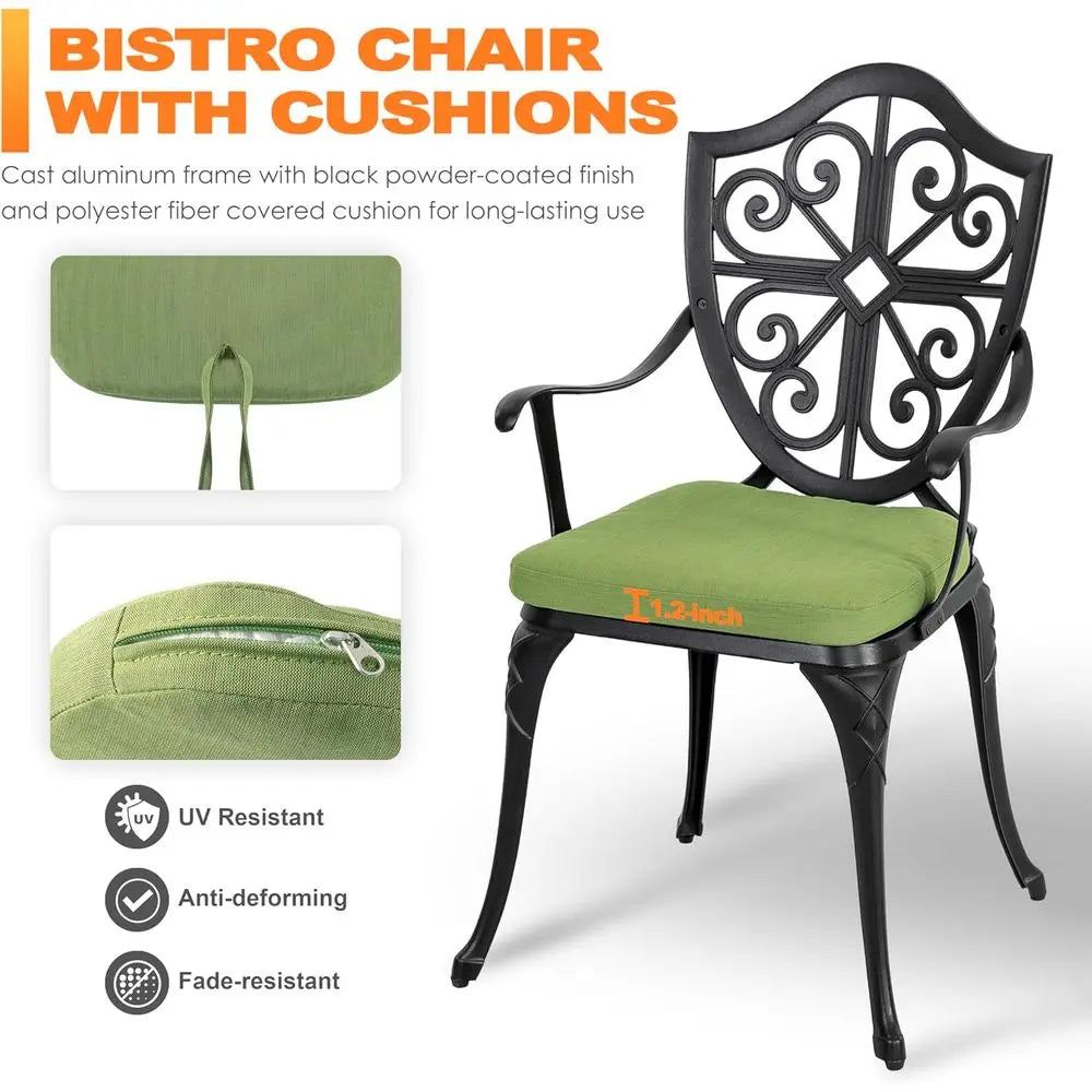 Outdoor 3-Piece Cast Aluminum Bistro Set With Cushions