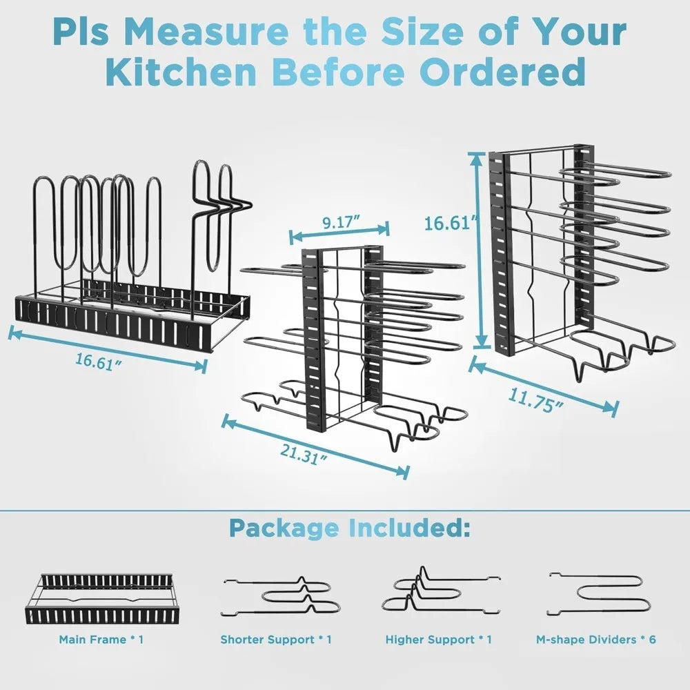 Pots and Pans Cabinet Organizer Rack with DIY Adjustable System