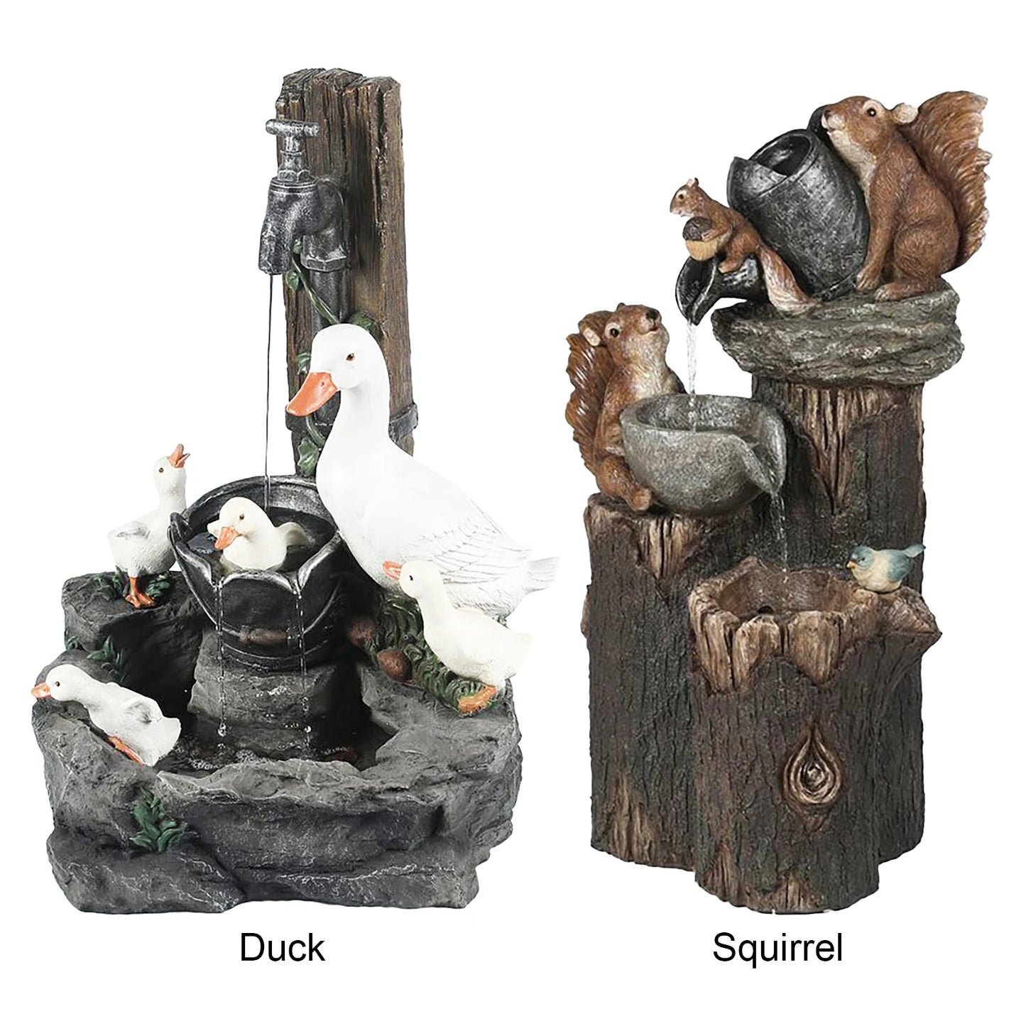 Alloet Duck Squirrel Fountain Ornament Water Feature Garden Decor Light