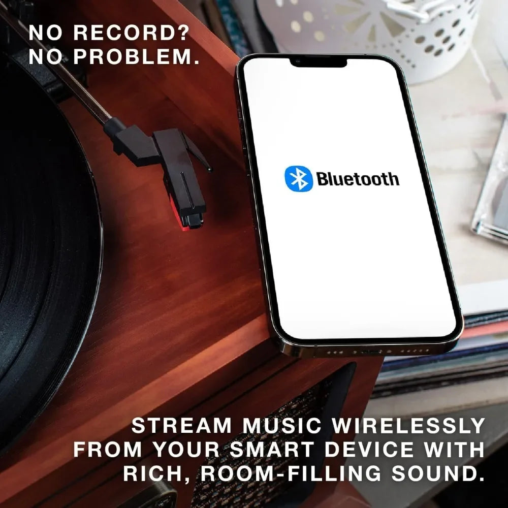 6 In 1 Bluetooth Record Player With Turntable Cassette Radio
