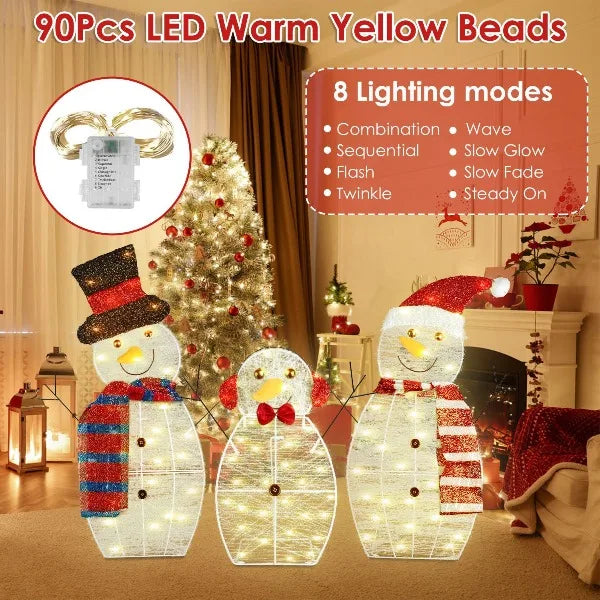 Christmas Snowman Family Yard Decorations With LED Lights