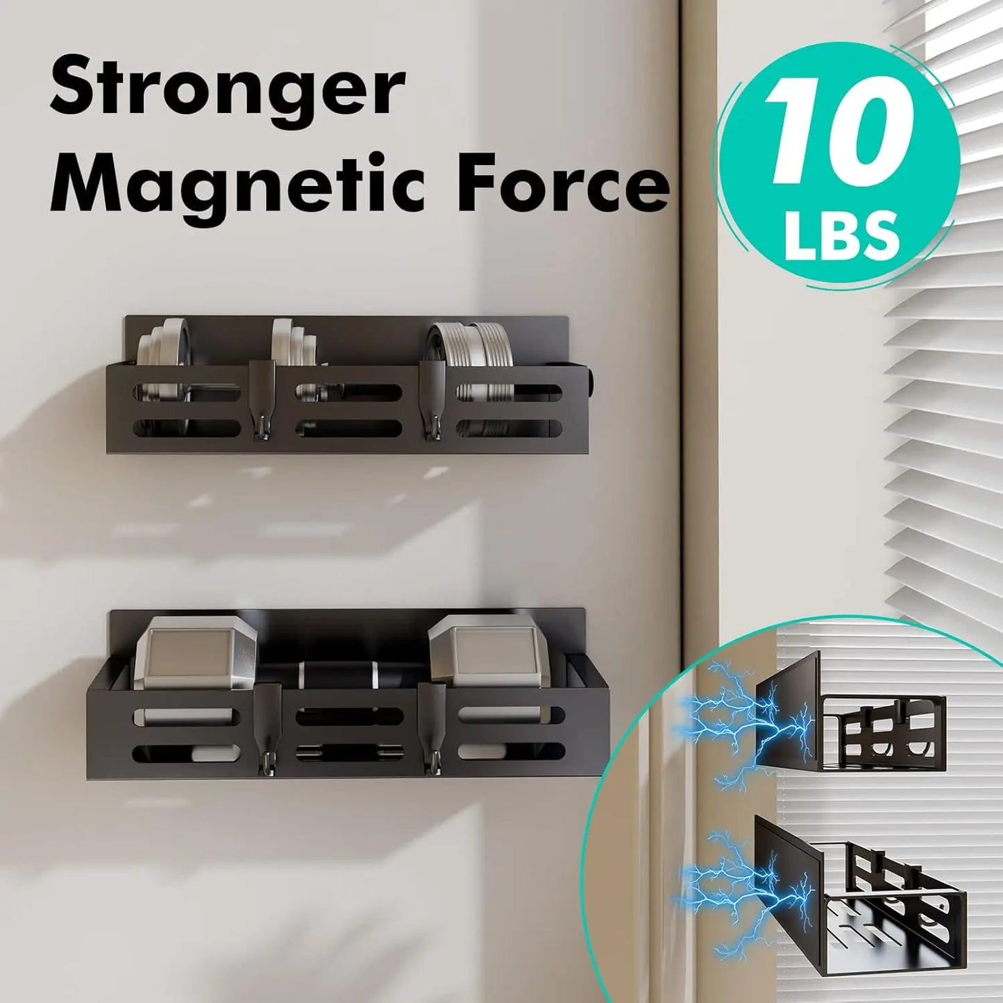 2 Pack Magnetic Spice Rack for Refrigerator, Black Shelf Organizer Kitchen Cabinet Storage Seasoning Mini Shelves