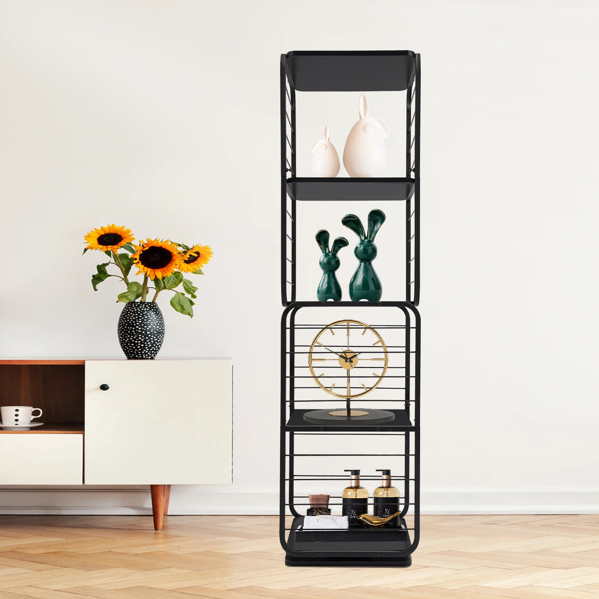 4 Tier Rotating 360 Degrees Bookshelf Steel Frame