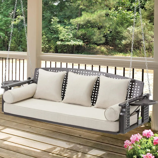 Three Seat Porch Swing With Cup Holders And Cushions
