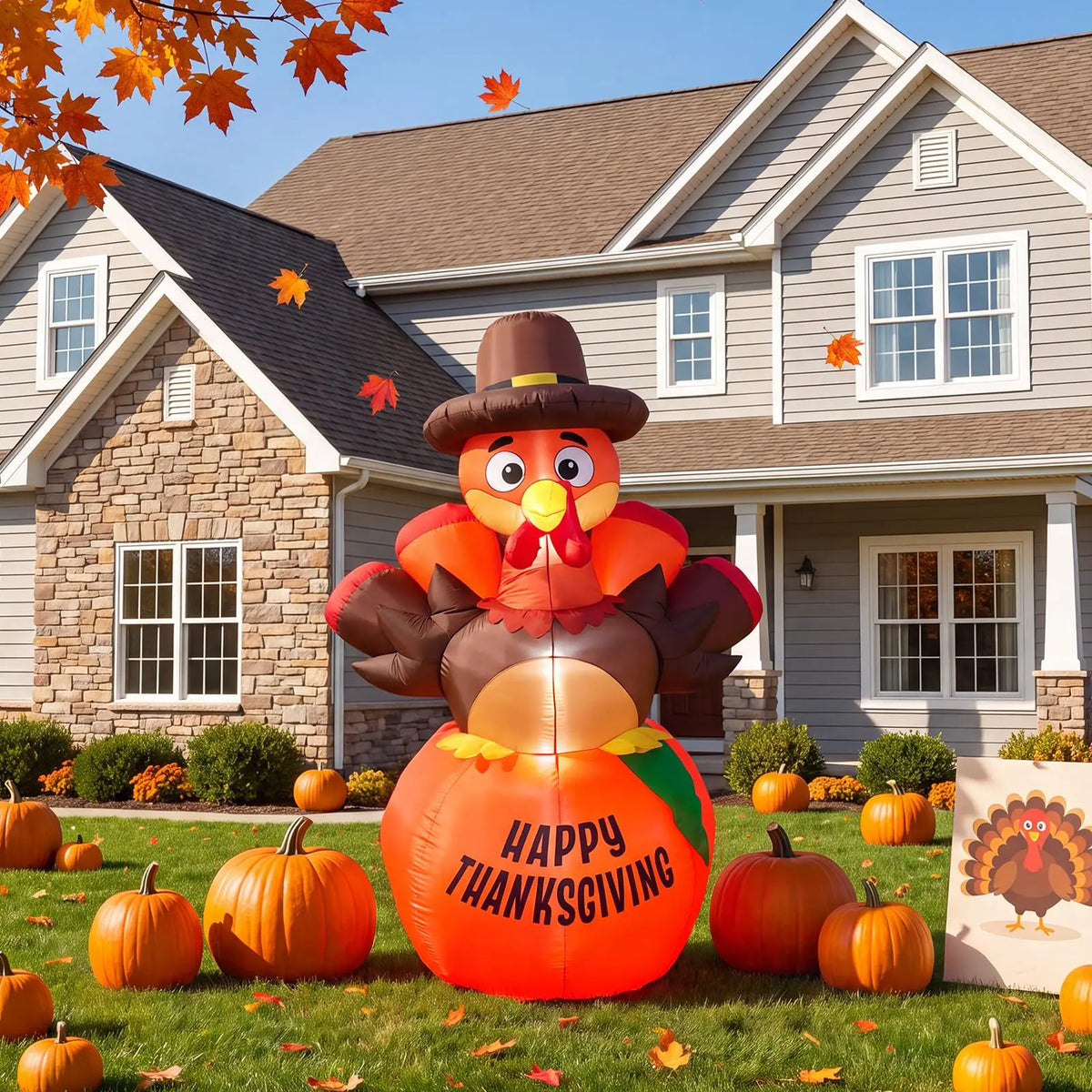 HiMISS Thanksgiving Inflatable Pumpkin Turkey LED Lights Outdoor Holiday Decor