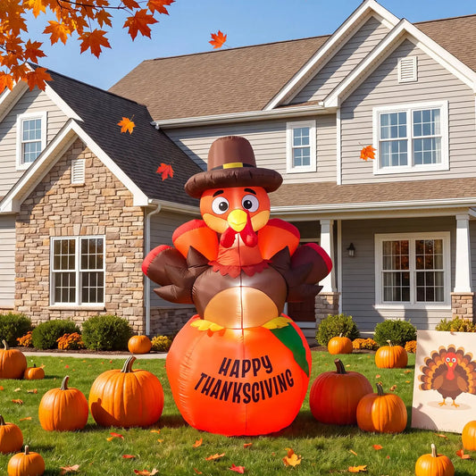 HiMISS Thanksgiving Inflatable Pumpkin Turkey LED Lights Outdoor Holiday Decor