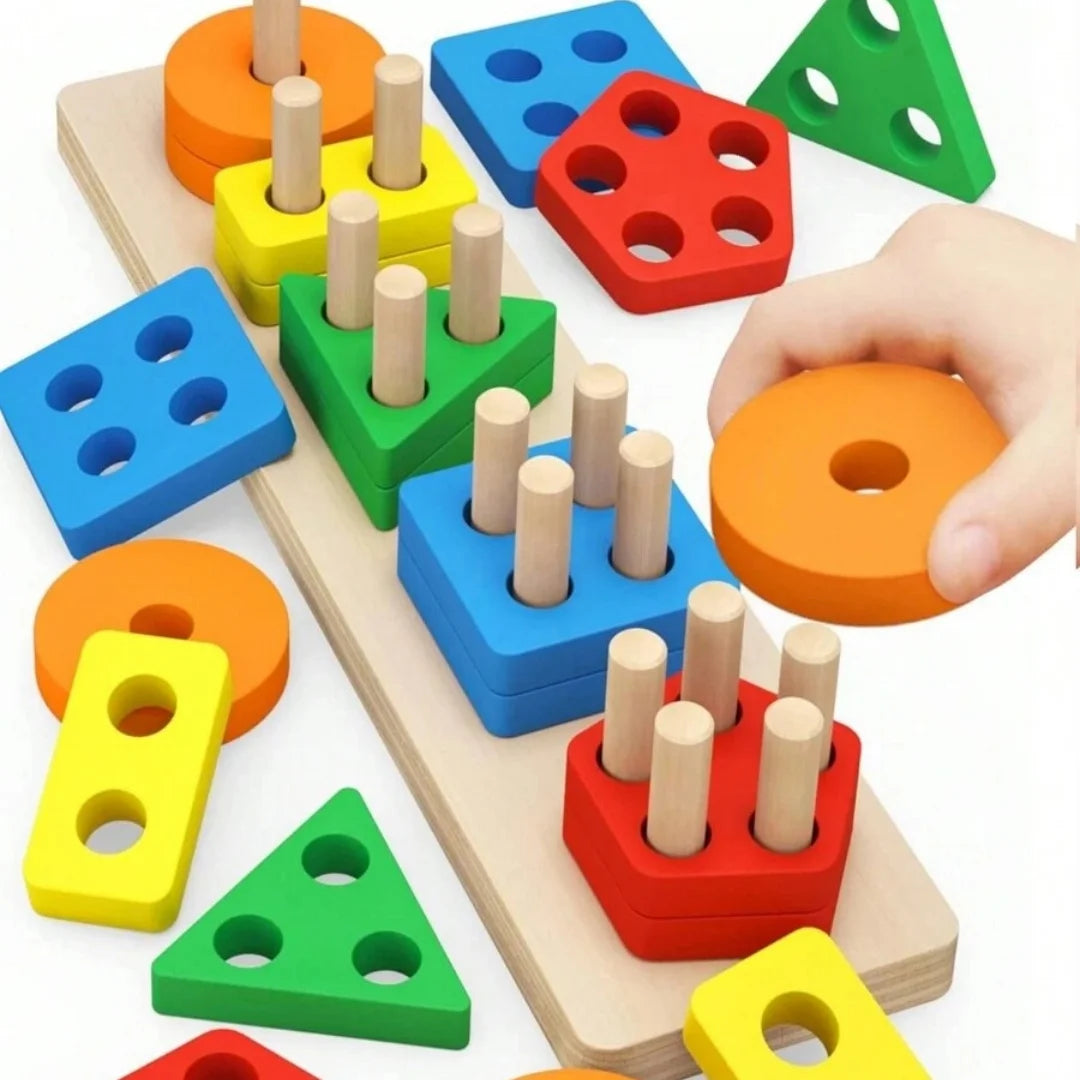 Montessori Geometric Wooden Blocks Shape Recognition Toy For Kids