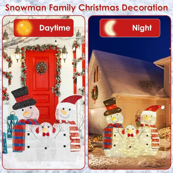 Christmas Snowman Family Yard Decorations With LED Lights