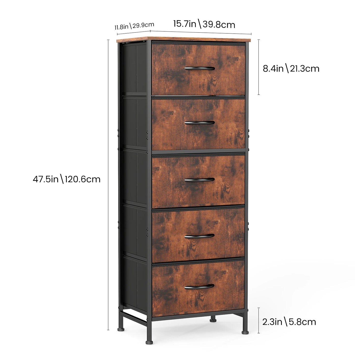 JHK Dresser With 5 Fabric Drawers Nightstand Wardrobe Steel Frame