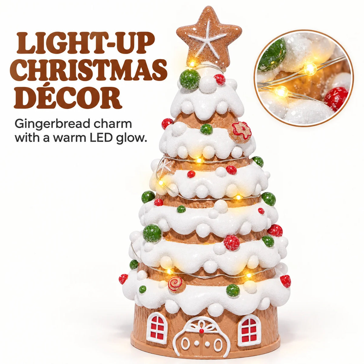 Hodao Light Up Gingerbread Christmas Tree Tabletop Ornament