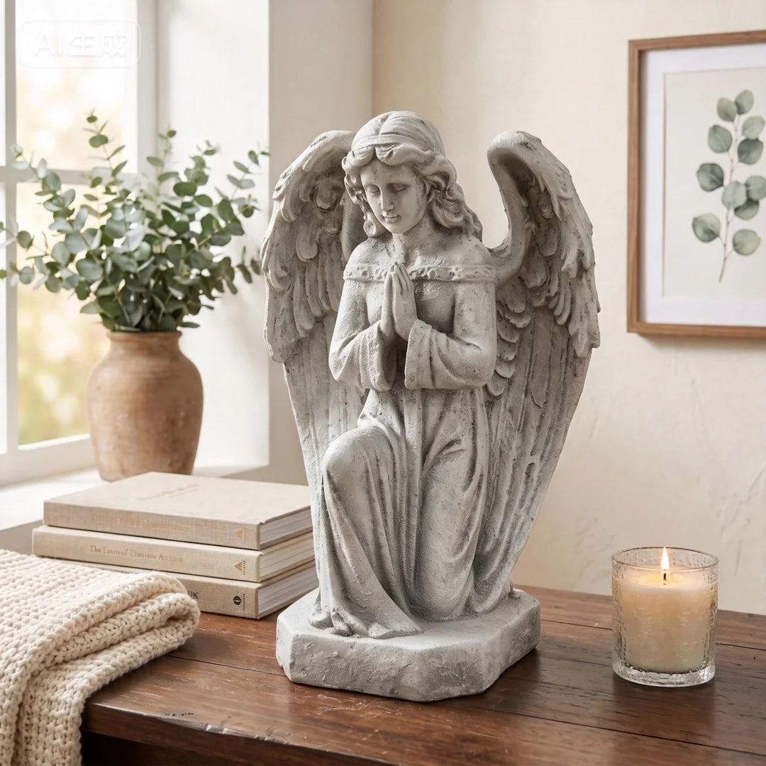 Weatherproof Magnesium Oxide Praying Angel Statue Outdoor Garden Decor