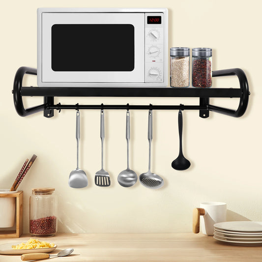 Bymaocar Microwave Wall Shelf Mount With 6 Hooks Load 66Lbs