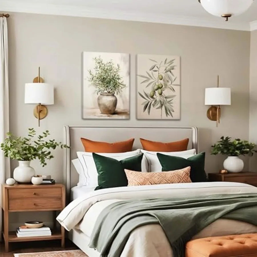 Framed Botanical Wall Art Green Poster Print Neutral Farmhouse Canvas