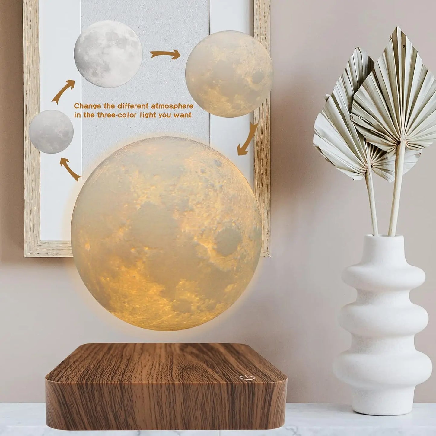 Mexllex Magnetic Floating Rotating Moon Lamp Wooden Base LED Light