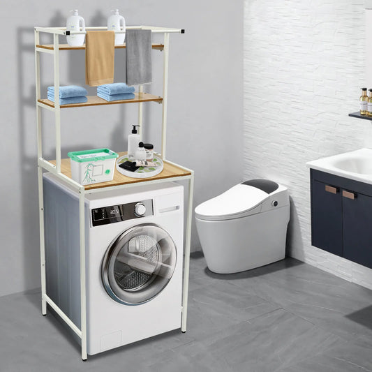 Three Tier Washer And Dryer Storage Organizer With Hanging Rod