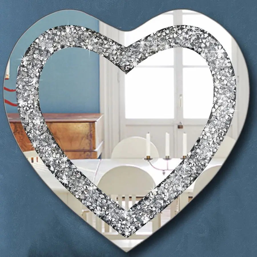Crystal Crush Diamond Heart Shaped Frameless Wall Mirror