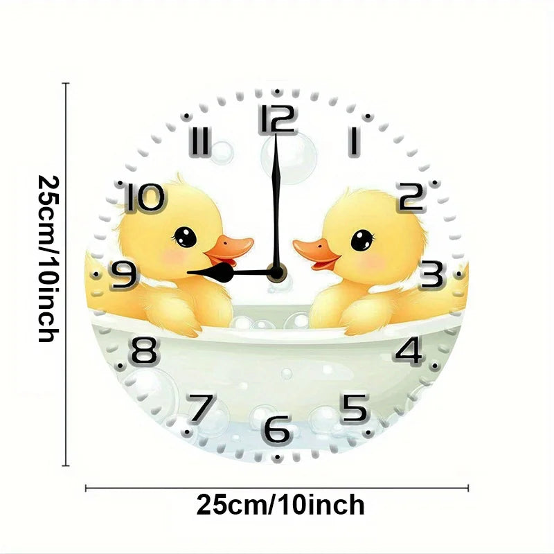XMSJ Silent Wall Clock Duck Family Bubbles Veneer Battery Operated