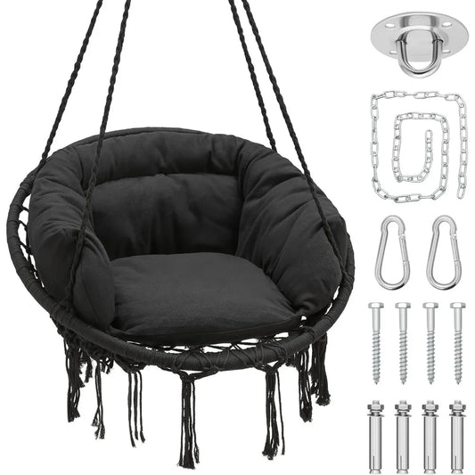 Athena Collection Hammock Swing Chair With Thick Cushions Macrame Rope