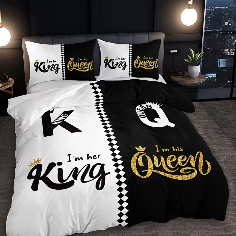 YHXSLYCN Three Piece Duvet Cover Set With Letter Print