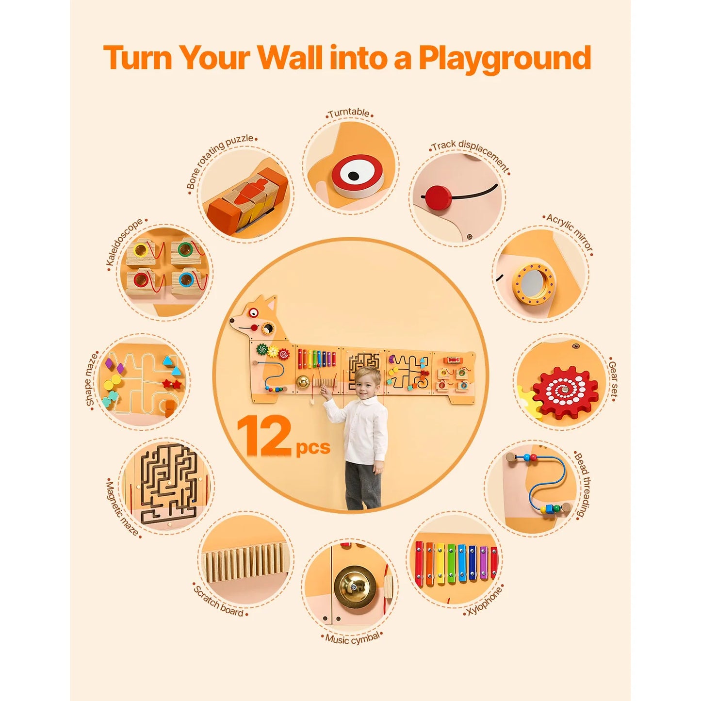 SucceBuy Puppy Kids Wall Busy Panels 12 Activities Montessori Board
