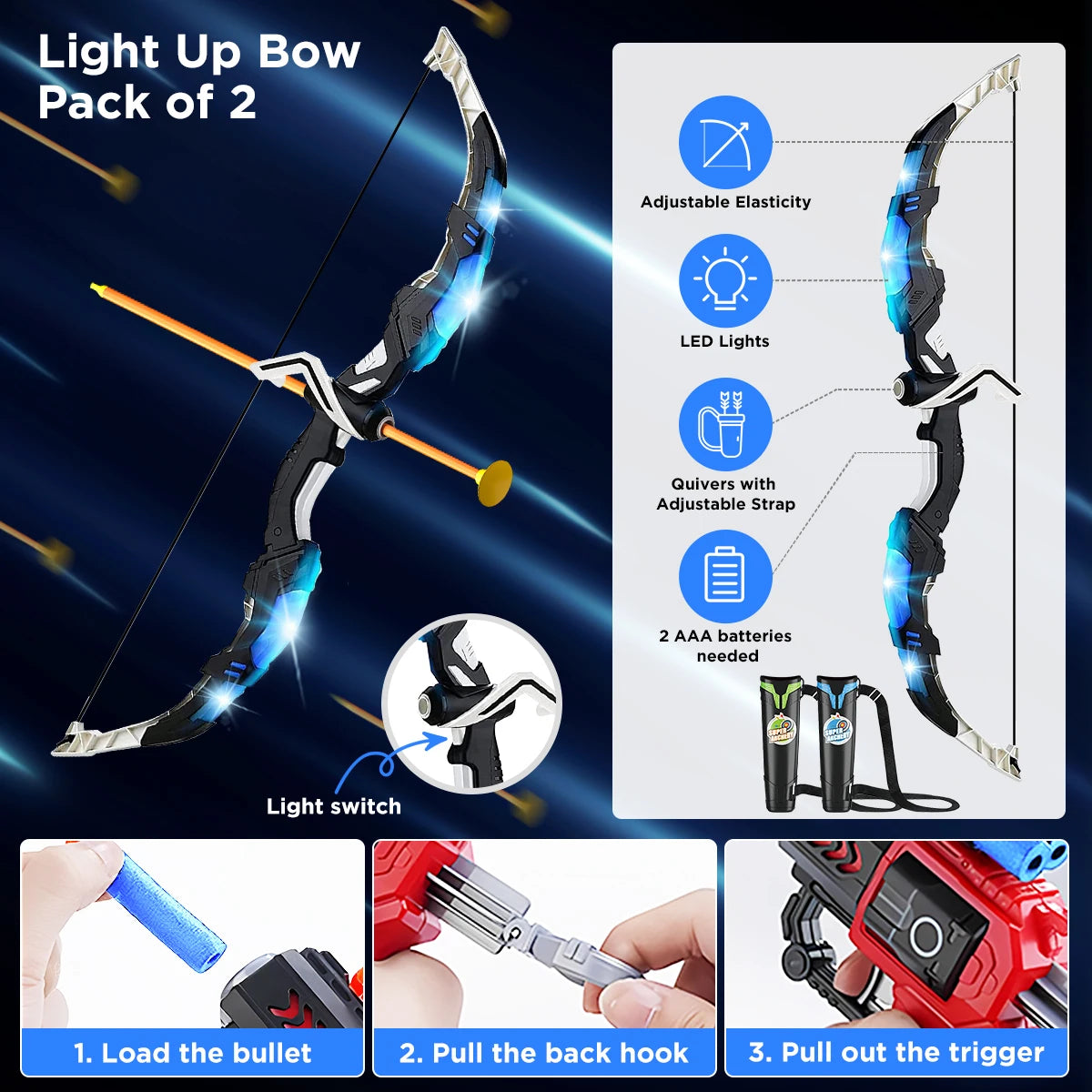 VATOS Bow Arrow Toy Set For Kids Archery Night Light