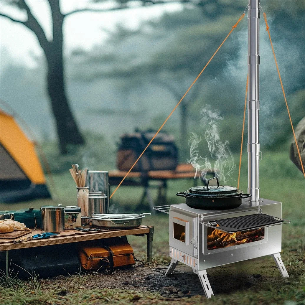 Wood Burning Tent Stove Outdoor Portable Stainless Chimney Pipes